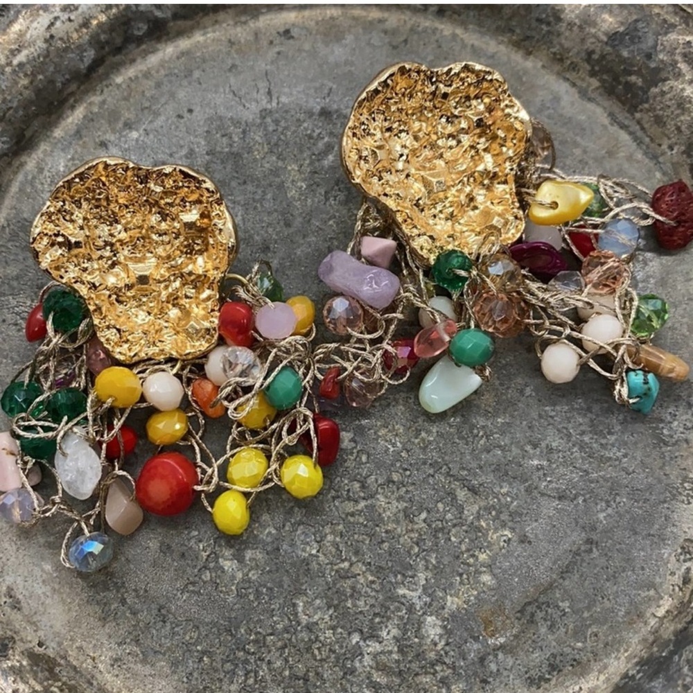 Wire Beaded Statement Earrings EUC